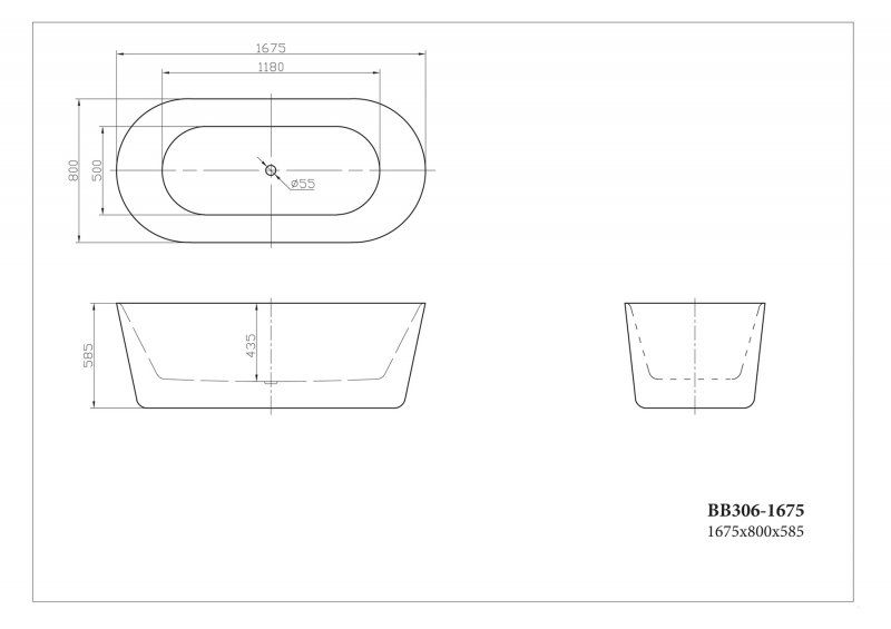 Акриловая ванна BelBagno BB306 BB306-1675 168x80