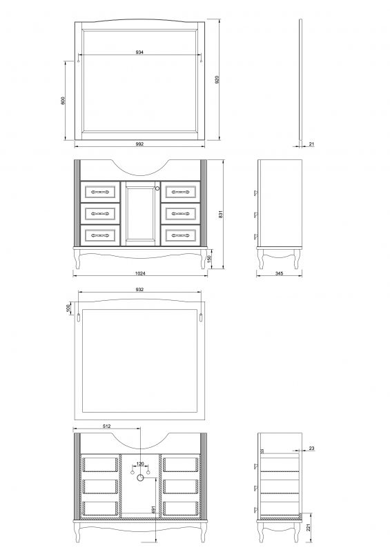 Тумба напольная ValenHouse Эллина-105/2 BD-2137571 белый ясень/бронза