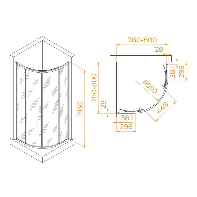 Душевой уголок RGW Passage PA-52B 03085288-14 80х80 см, профиль черный, стекло прозрачное фото 2