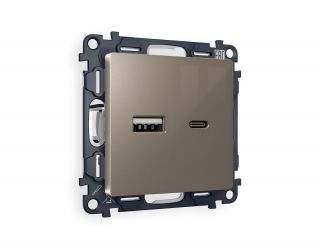 Комплект механизма розетки Ambrella Volt ALFA Темная бронза матовый 2USB A+C 20W быстрая зарядка QUANT MA641010