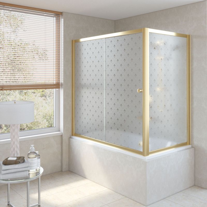 Ограждение на ванну раздвижное Vegas Glass ZV+ZVF 150x90 09 R05 L, профиль золотой, стекло с узором фото 1