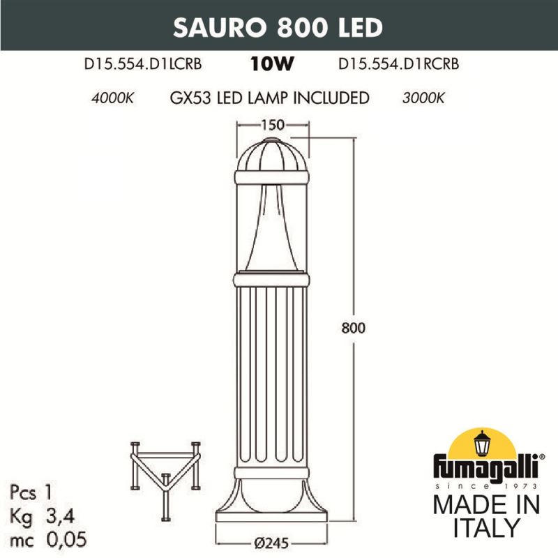 Уличный светильник-столб FUMAGALLI SAURO серый D15.554.000.LXD1L.CRB