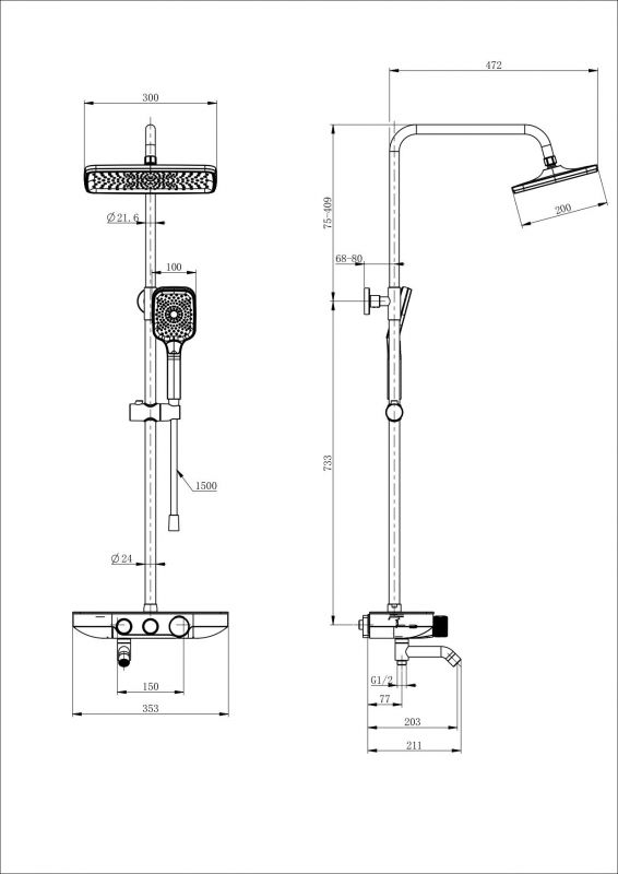 Душевая стойка с термостатом WONZON & WOGHAND WW-B3099-A-CR Хром фото 2