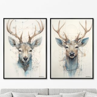 Набор из 2-х репродукций картин ArtNoMore на холсте Enchanted Deer, 2024г.
