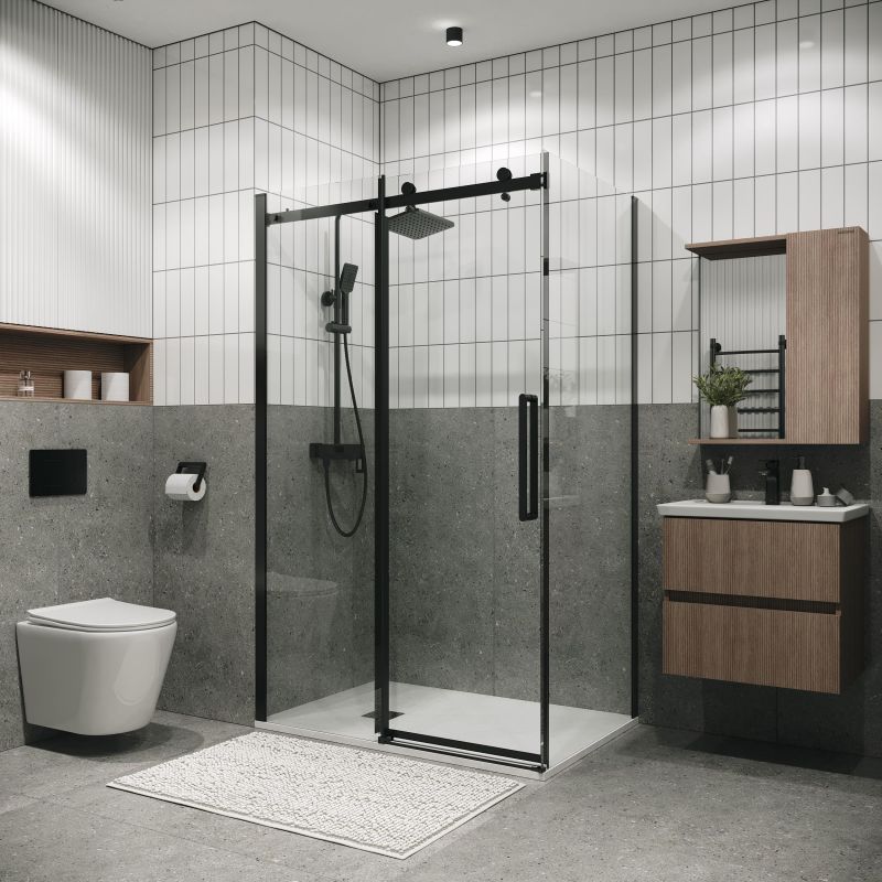 Душевой уголок Grossman Classic 120.K33.04.1480.21.00, 140х80 см, профиль черный матовый, стекло прозрачное фото 2
