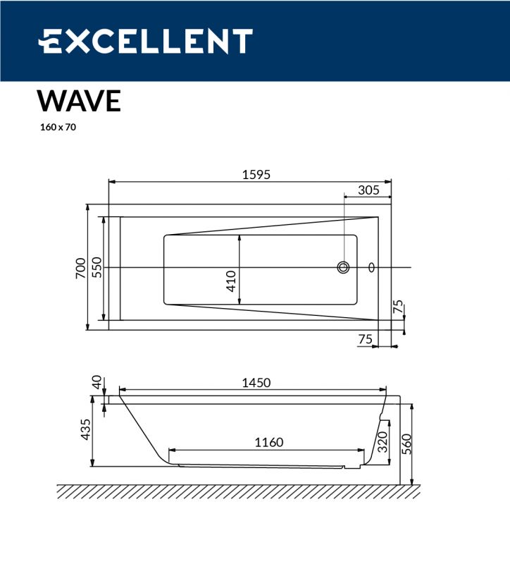 Акриловая ванна Excellent Wave WAEX.WAV16WH 160x70 фото 3