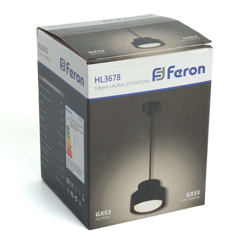 Светильник потолочный Feron HL3678 Barrel AURA levitation 12W, 230V, GX53, чёрный, на подвесе 1,7 м 48409