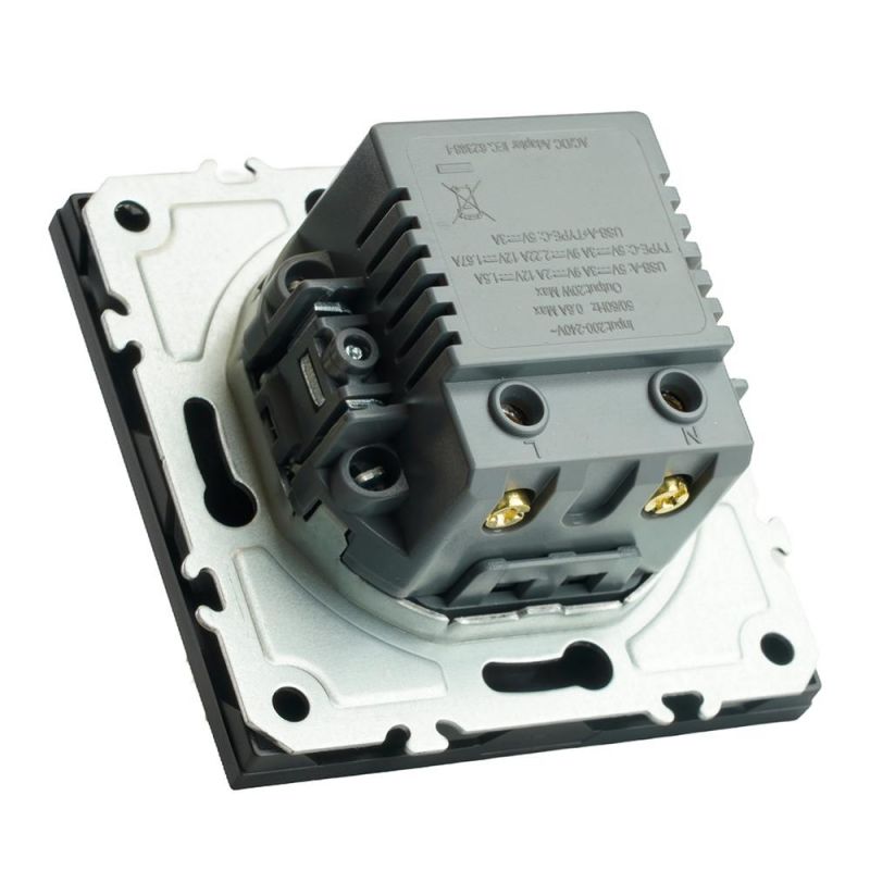 Розетка двухместная Stekker Эмили USB + Type C (механизм) 250В, 20W, RST10-5115-05, черный уголь, soft touch  49853 фото 5