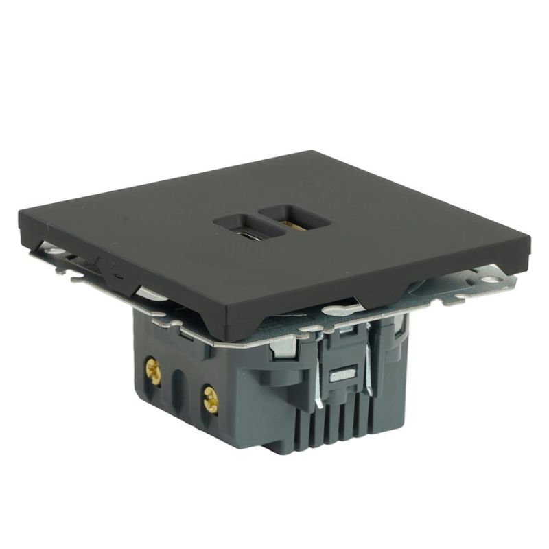 Розетка двухместная Stekker Эмили USB + Type C (механизм) 250В, 20W, RST10-5115-05, черный уголь, soft touch  49853 фото 7