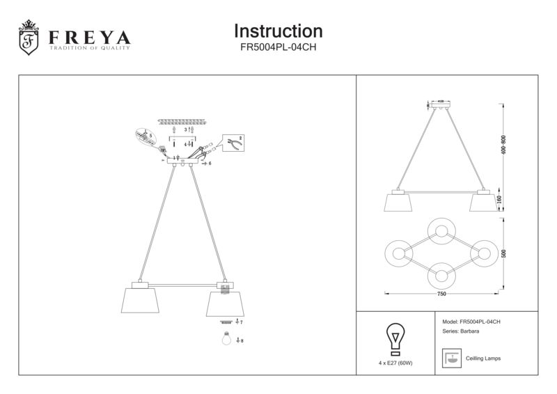 Подвесной светильник Freya Barbara  IP20 60W Хром FR5004PL-04CH фото 3
