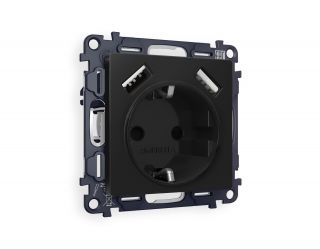 Комплект механизма электрической розетки Ambrella Volt ALFA Черный матовый 2USB A+A 18W (быстрая зарядка) с/з (AP8090, VM155) MA809010