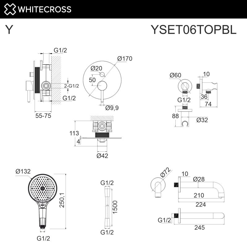 Система для ванны скрытого монтажа WHITECROSS YSET06TOPBL черный мат фото 3