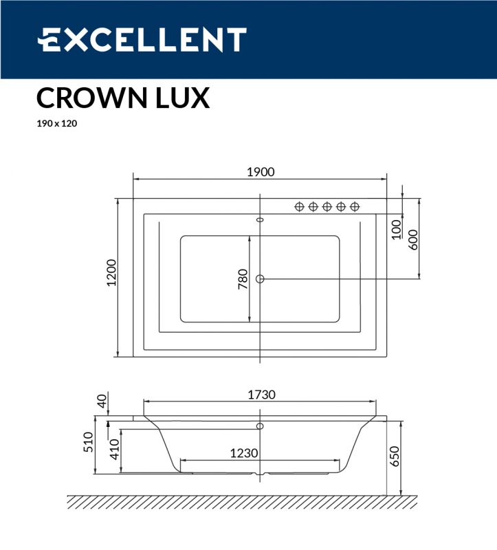 Акриловая ванна Excellent Crown Lux WAEX.CRO19WH 190x120 фото 3