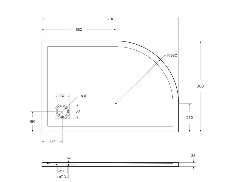 Душевой поддон BelBagno UNO TRAY-MR-UNO-RH-120/80-550-35-W-R-CR, 120х80 см фото 3