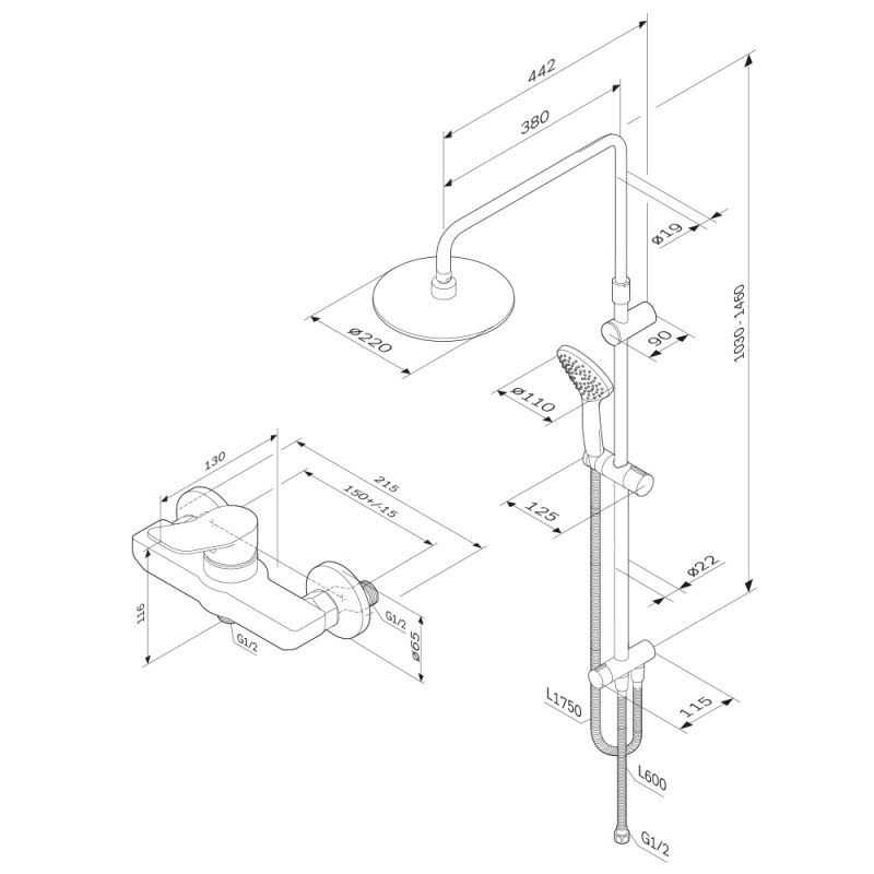 Душевая стойка AM.PM-Joy F42885A24 черный