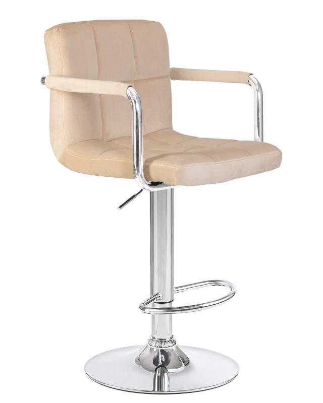 Барный стул Dobrin 5011-LM KRUGER ARM, цвет сиденья бежевый велюр (MJ9-10), цвет основания хромированная сталь