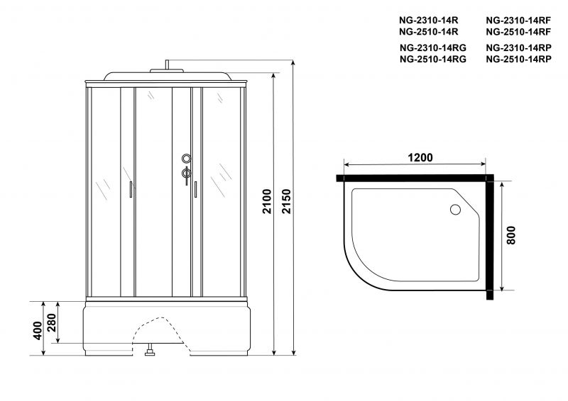 Душевая кабина Niagara Classic NG-2510-14RG 120х80