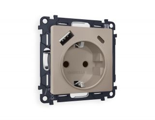 Комплект механизма электрической розетки Ambrella Volt ALFA Серо-бежевый матовый 2USB A+C 20W (быстрая зарядка) с/з (AP3700, VM160) MA370010