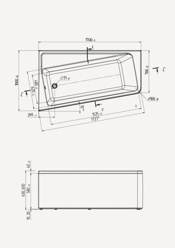 Акриловая ванна Marka One Direct 01дир1710п 170x100 фото 7