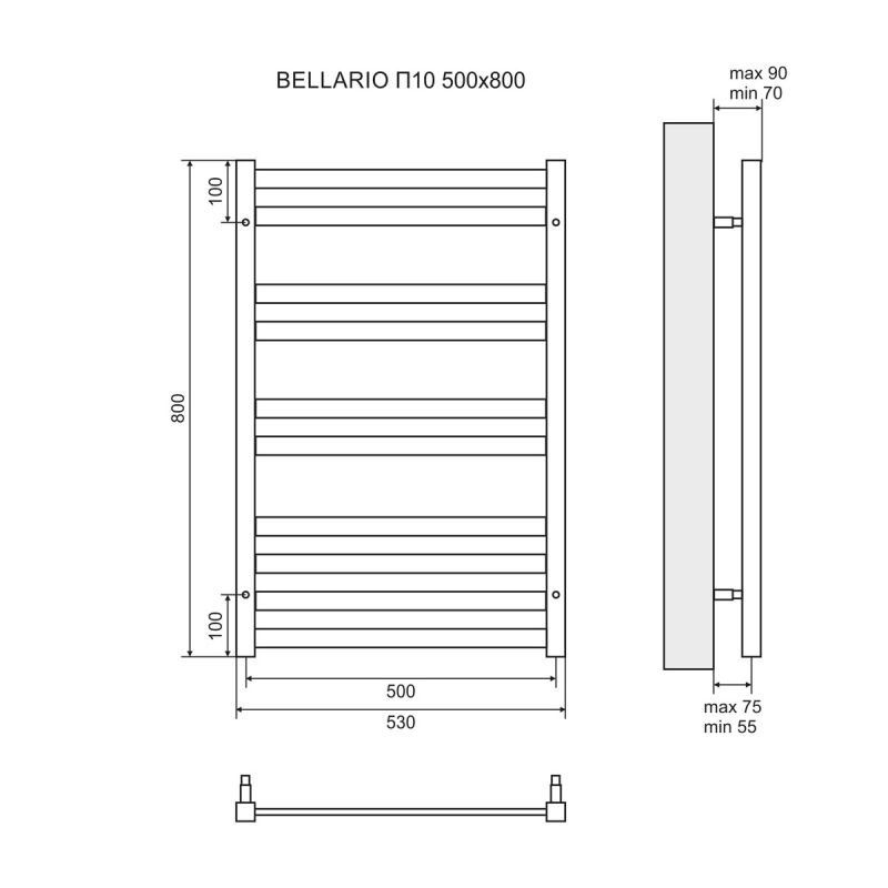 Полотенцесушитель водяной Lemark Bellario LM68810BL П10 500x800, черный