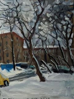 Картина "Во дворе, снег в апреле" Гаянэ Добровольская