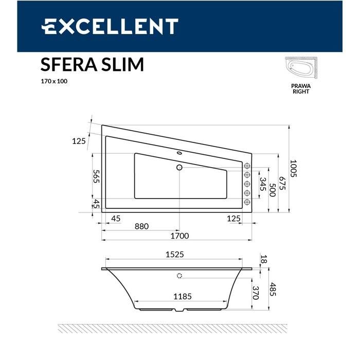 Акриловая ванна Excellent Sfera Slim WAEX.SFP17S.NANO.CR 170x100 с г/м, R  хром