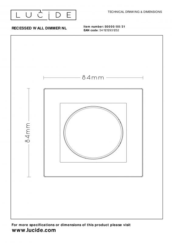 Диммер Lucide RECESSED WALL DIMMER NL 50000/00/31 фото 6