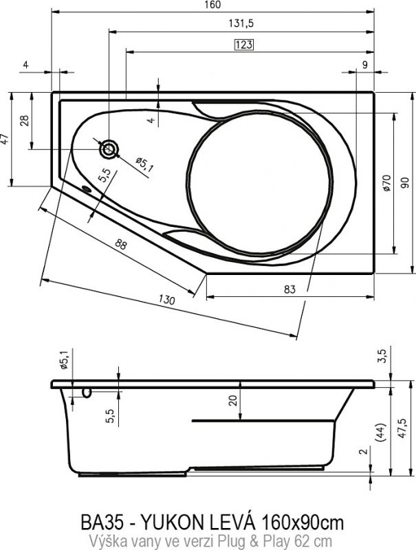 Акрилова ванна Riho Yukon B009012005 160х90 см.