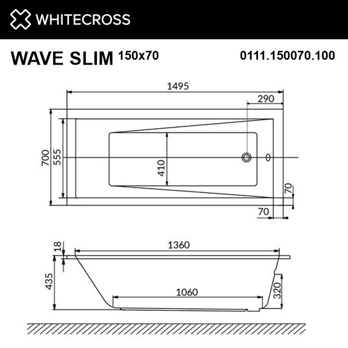 Акриловая ванна WHITECROSS 0111.150070.100.RELAX.GL Wave Slim 150x70 "RELAX" (золото)