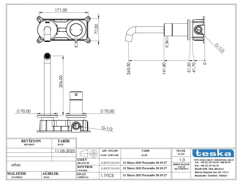 Смеситель для кухни Teska Atlas E5707, золото