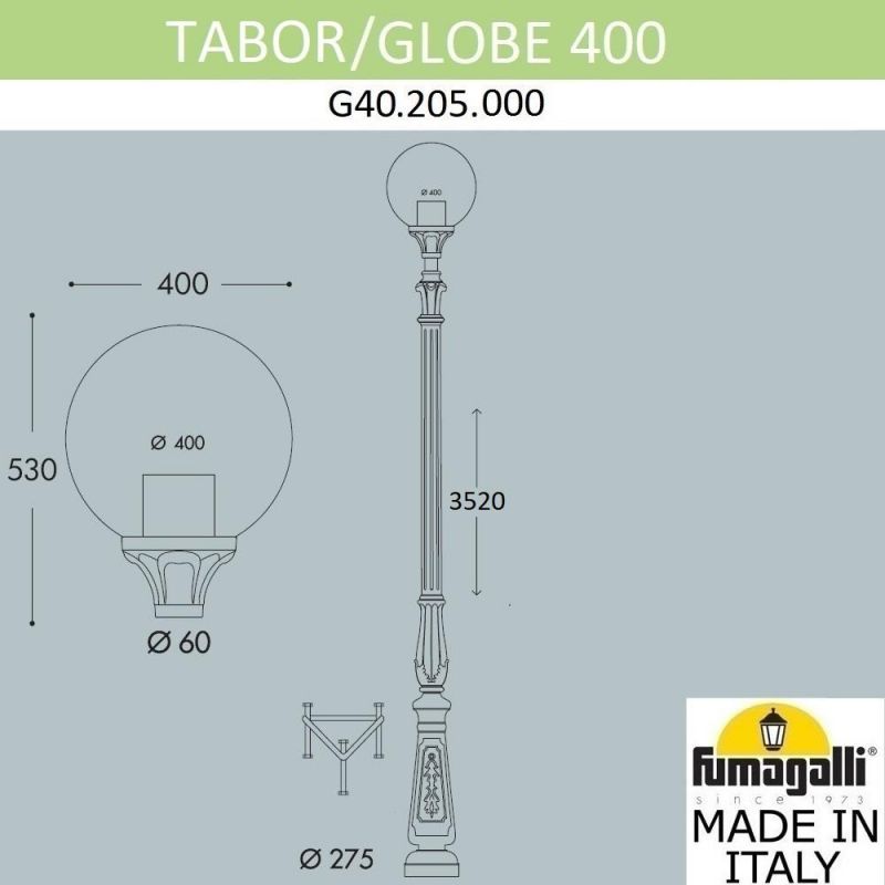 Парковый фонарь FUMAGALLI TABOR/GLOBE 400 черный, бежевый G40.205.000.AYE27 фото 2