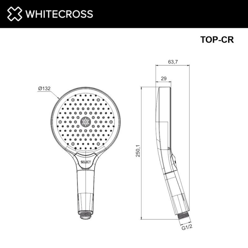 Душевая лейка WHITECROSS TOP-CR, хром