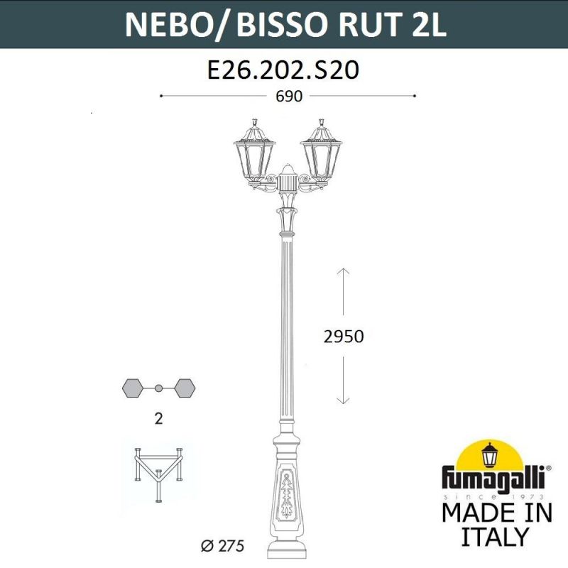 Парковый фонарь FUMAGALLI NEBO BISSO/RUT 2L черный, прозрачный E26.202.S20.AXF1R фото 3