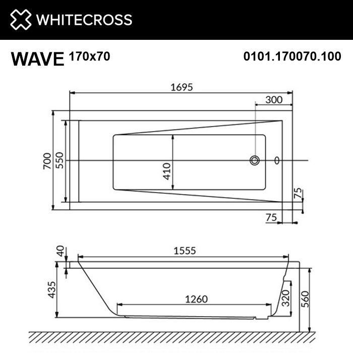 Акриловая ванна  WHITECROSS 0101.170070.100 Wave 170x70 фото 4