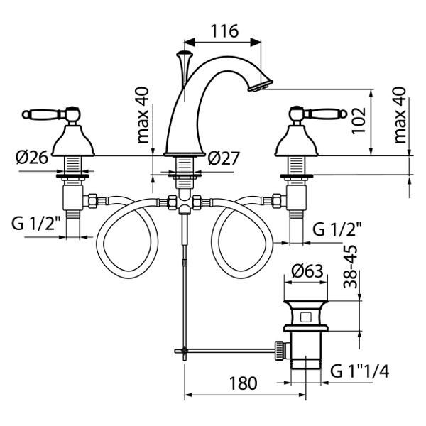 Смеситель для раковины Webert Dorian DO750101010, золото