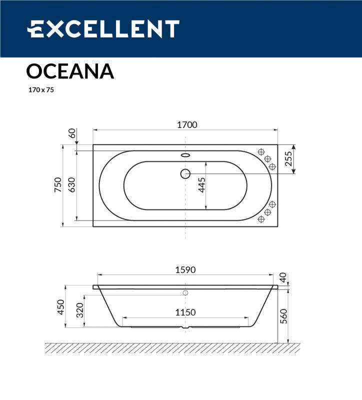 Акриловая ванна Excellent Oceana WAEX.OCE17WH 170x75 фото 3