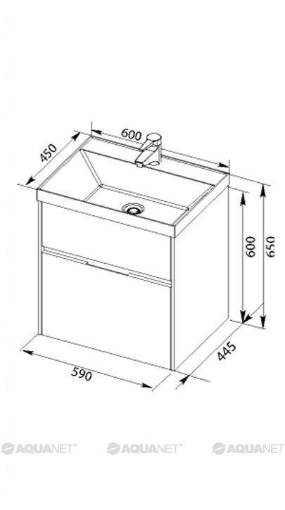 Тумба с раковиной Aquanet Латина 60 белый (2 ящика) 00212833