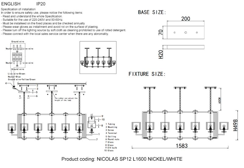 Люстра Crystal Lux NICOLAS NICOLAS SP12 L1600 NICKEL/WHITE