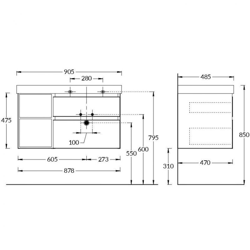 Тумба подвесная Kerama Marazzi Cubo 90 CU.90rh\MAL 87,6х47,5 см, мальва матовая-древесная, R фото 2