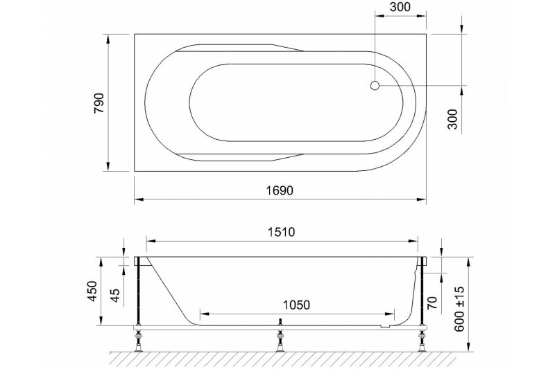 Акриловая ванна Royal Bath Azur De Luxe RB614203DL-L 169x79