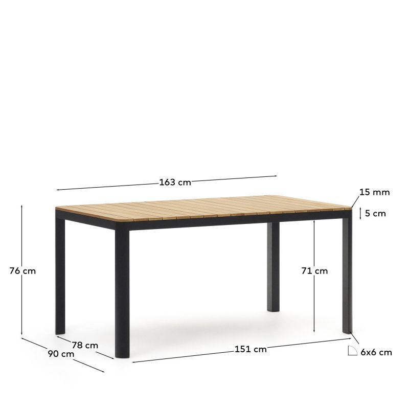 Уличный стол из алюминия в черной отделке и тикового дерева 160 x 90 см Bona  La Forma (ex Julia Grup) BD-2607795