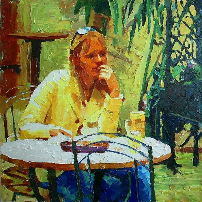 Картина "В кафе" 50x50 Михаил Рудник