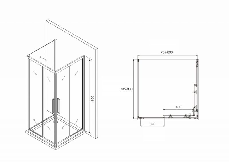 Душевой уголок ABBER Schwarzer Diamant AG02080BH-S80B 80х80, профиль черный, стекло прозрачное фото 5