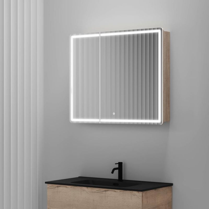 Зеркальный шкаф SANCOS Mirror MI90EG, 89х74 см, с подсветкой, дуб галифакс натуральный фото 2