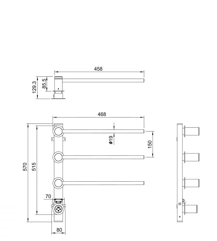 Электрический полотенцесушитель скрытого монтажа Wonzon & Woghand WW-AL313-BR Никель фото 2