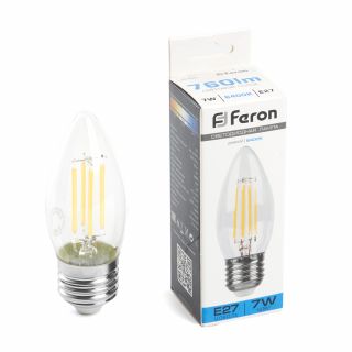 Лампа светодиодная FERON 7W E27 6400K LB-66 Свеча 38272