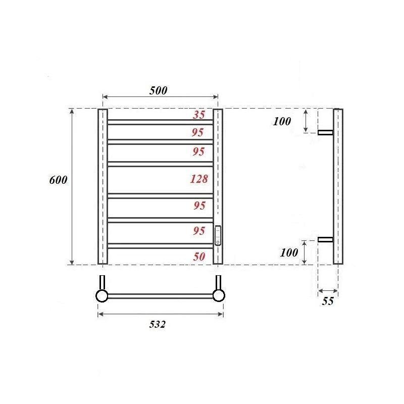 Полотенцесушитель электрический Point Аврора PN10856GR 50x60 см, графит премиум фото 2