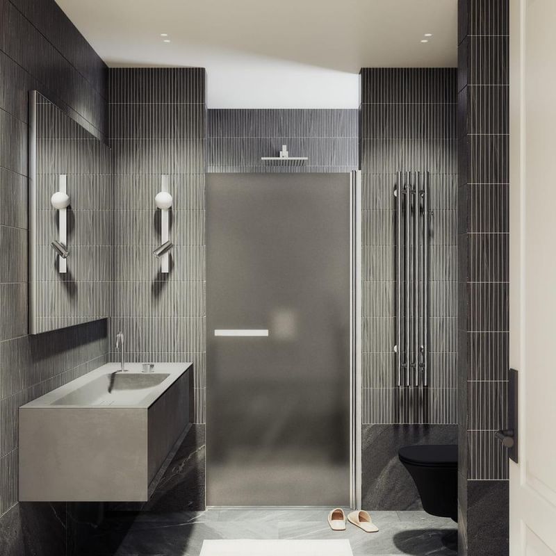 Душевая дверь на монопетле MaybahGlass MGD-455-5 80x198 см, профиль хром матовый, стекло тонированное фото 3