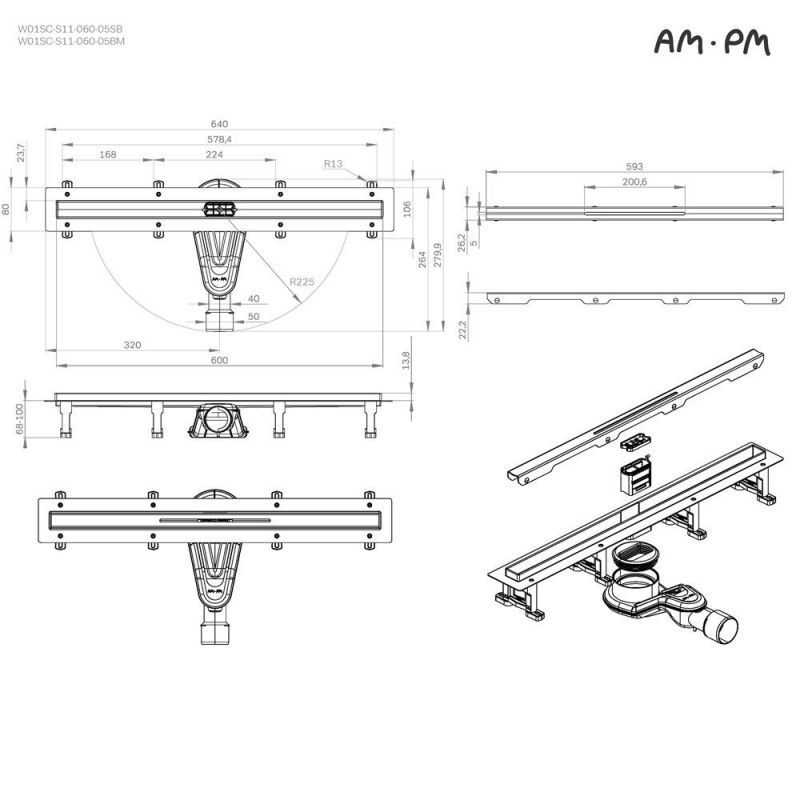 Душевой лоток AM.PM MasterFlow W01SC-S11-060-05SB сталь