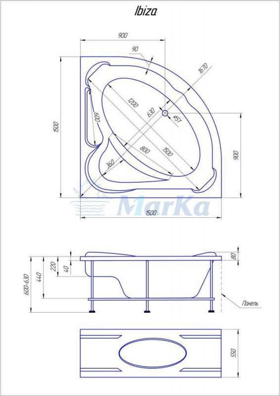 Акриловая ванна 1Marka Ibiza 01иб1515 150x150 фото 3